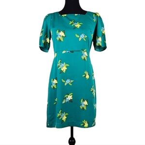 Ann Taylor Green and Yellow Floral Sheath Mini Dress Square neckline Size 2P